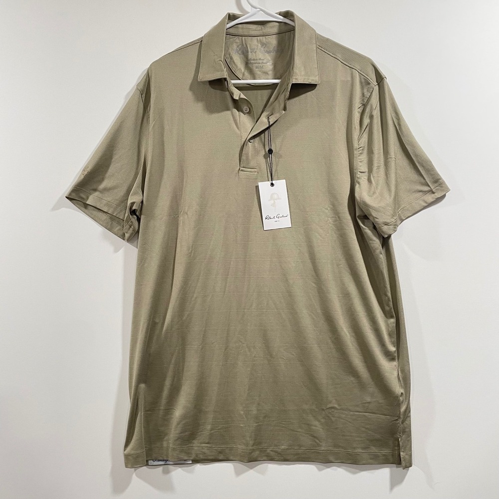 Robert Graham Canto Performance Polo Shirt Mens Medium Tan Classic Fit NEW